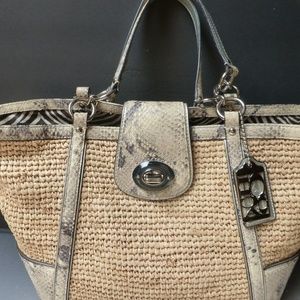 Coach Python Silver woven rattan straw coastal cruise shoulder bag